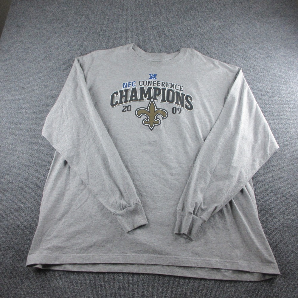 Reebok New Orleans Saints Shirt Mens XXL Gray Long Sleeve 2009 NFC Champions